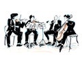 Hand drawn sketch of violoncellist quartet Royalty Free Stock Photo