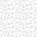 Hand-drawn sketch of wine glass. Seamless glassware background. Glassware pattern. Black and white style. Vintage. white Royalty Free Stock Photo