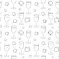 Hand-drawn sketch of wine glass. Seamless glassware background. Glassware pattern. Black and white style. Vintage. white Royalty Free Stock Photo