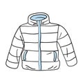 Hand drawn sketch of winter puffer jacket unisex isolated on white background.