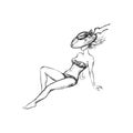 Hand Drawn Sketch Woman Sunbathing