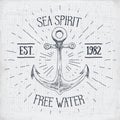 Hand drawn sketched anchor, textured grunge vintage anchor label, retro badge or T-shirt typography design with anchor and