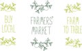 Hand drawn sketched typography elements with lettering Buy local, Farmers' market, Farm to table, vegetables