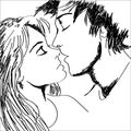 Hand drawn Sketched young couple making out and about to kiss