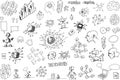 hand drawn sketches of artificial intelligence topics and robots and future and science topics