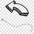 Hand-Drawn Sketchy Arrow with Dotted Path Isolated on a Transparent Background Royalty Free Stock Photo