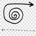 Hand-Drawn Sketchy Arrows, Spiral, and Dashed Line Isolated on a Transparent Background Royalty Free Stock Photo