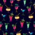 Hand drawn sketchy cocktail seamless pattern. Vector illustration