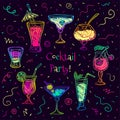 Hand drawn sketchy cocktail set. Vector illustration