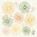 Hand-Drawn Sketchy Doodle Design Elements with Flowers, circles. Natural Colors Abstract Vector Illustration Background. Royalty Free Stock Photo