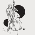 Hand-drawn sketchy vector illustration of a man playing a contrabass