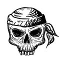 Hand drawn skull of a dead man in a bandana, on a white background. Vector illustration Royalty Free Stock Photo