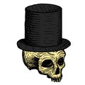 Hand drawn skull of a dead man in a black top hat, on a white background. Vector illustration Royalty Free Stock Photo