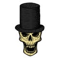 Hand drawn skull of a dead man in a black top hat, on a white background. Vector illustration Royalty Free Stock Photo