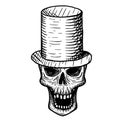 Hand-drawn skull of a dead man in a top hat, on a white background. Vector illustration Royalty Free Stock Photo