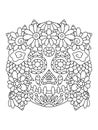 Hand-drawn skull with flower wreath coloring page for adults vector illustration Royalty Free Stock Photo