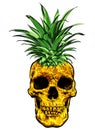 Hand Drawn skull fruit pineapple illustration vector.