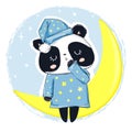 Hand Drawn Sleepy Panda Bear, Vector Illustration