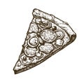 Hand drawn slice of pizza. Food, Italian menu. Sketch vector illustration