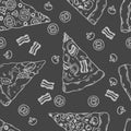 Hand drawn slices of pizza seamless pattern