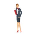 Woman administrator in stylish official clothing with case vector illustration