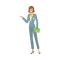 Woman administrator in grey costume with case vector illustration
