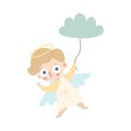 Angel with wings and halo holding cloud balloon vector illustration Royalty Free Stock Photo