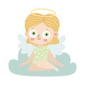 Blond girl angel sitting on cloud vector illustration Royalty Free Stock Photo