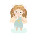 Girl angel standing on cloud and waving hand vector illustration Royalty Free Stock Photo