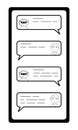 Hand drawn smartphone with a dialogue between a person and a chatbot. Customer technical support. Doodle style. Vector