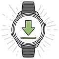 Hand drawn smartwatch showing a download icon for an app or software update Royalty Free Stock Photo