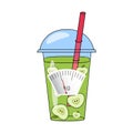 Hand-drawn smoothies and skales. The concept of weight loss, healthy lifestyles, diet, proper nutrition. Fruit and scales. Vector. Royalty Free Stock Photo
