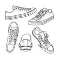 Hand drawn sneakers shoes line art vector collection Royalty Free Stock Photo