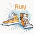 Hand drawn sneakers on white background. Run Concept. Vector illustration Royalty Free Stock Photo