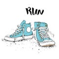 Hand drawn sneakers on white background. Run Concept. Vector illustration Royalty Free Stock Photo