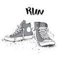 Hand drawn sneakers on white background. Run Concept. Vector illustration Royalty Free Stock Photo