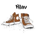 Hand drawn sneakers on white background. Run Concept. Vector illustration Royalty Free Stock Photo
