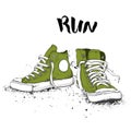 Hand drawn sneakers on white background. Run Concept. Vector illustration Royalty Free Stock Photo