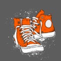 Hand drawn sneakers on white background. Run Concept. Vector illustration Royalty Free Stock Photo