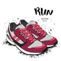 Hand drawn sneakers on white background. Run Concept. Vector illustration Royalty Free Stock Photo