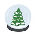 Hand drawn snowball with Christmas tree. Snow globe. Vector doodle sketch illustration isolated Royalty Free Stock Photo