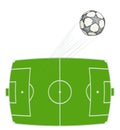 Hand drawn soccer ball flying over stadium Royalty Free Stock Photo