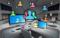 Hand drawn social media concept in office 3D rendering Royalty Free Stock Photo