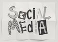 Hand drawn social media icons on crumpled paper background as co Royalty Free Stock Photo