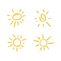 Four painted suns. Vector solar symbols set. Royalty Free Stock Photo