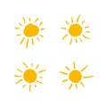 Four painted suns. Vector solar symbols set. Royalty Free Stock Photo