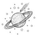 Hand drawn solar system with sun, planets, asteroids and other outer space objects. Royalty Free Stock Photo