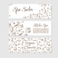 Hand drawn spa banners in sketch style. Design for store, spa, beauty salon and etc. Natural cosmetics vector Royalty Free Stock Photo