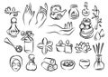 Hand drawn spa treatment set  black and white Royalty Free Stock Photo