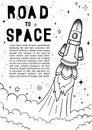 Hand drawn space banner template. Space doodle Vector illustration with cartoon rocket, planets, stars. Universe for your design Royalty Free Stock Photo